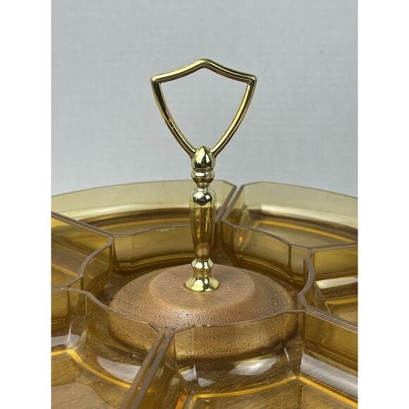 Mid Century Lazy Susan Appetizers Serving Tray Faux Wood With 6 Removable Trays - Picture 2 of 5